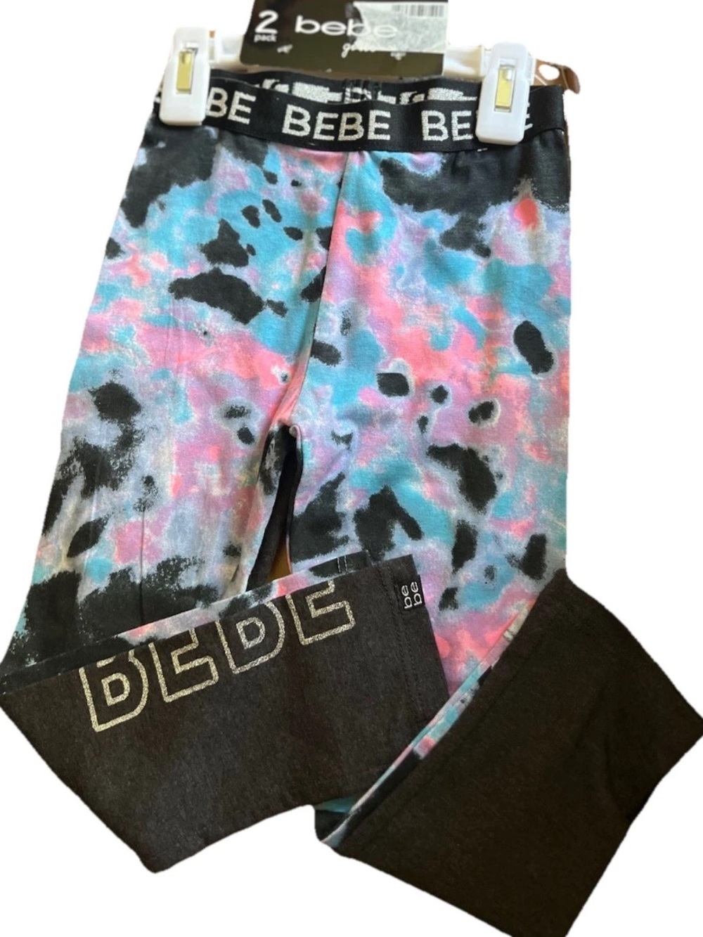 NWT Bebe Girls Leggings 2-Pack Size 4T Tie Dye & Gray Logo